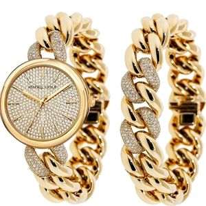 Ladies Quartz Movement Chain Link Watch and Bracelet Set